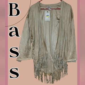 New Bass Faux Suede fringed tan Jacket , Womens medium, rare vintage
